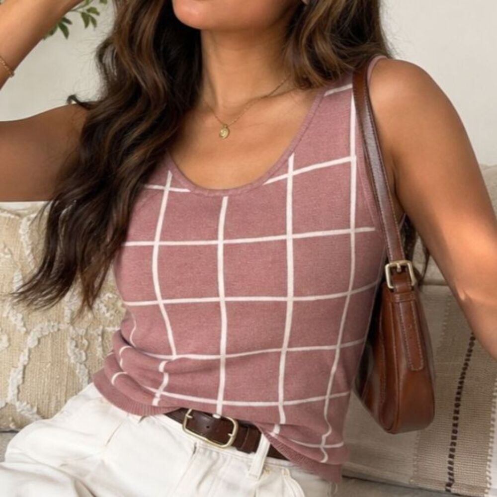 Lark + Grey Knit Sweater Vest Petite XL  Geometric Stripe Nautical Boho Academia